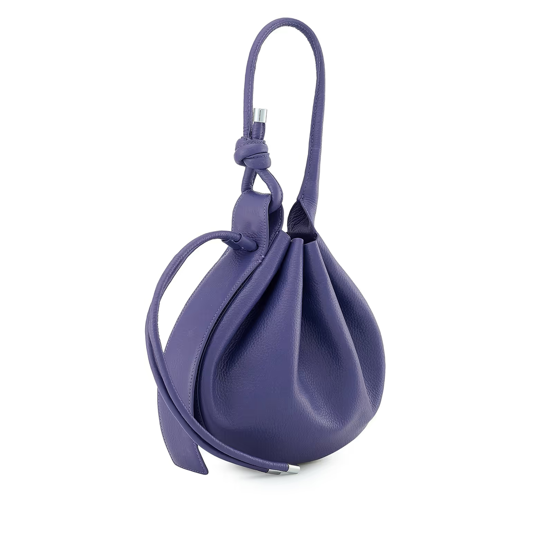 Violet Pebble Leather Knotted Drawstring Mini Bucket Shoulder Bag