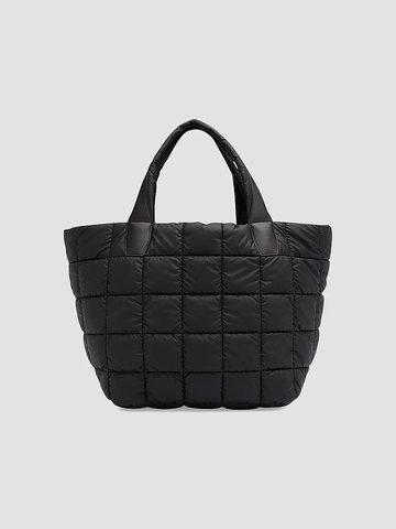 Black Quilted Puffer Large Adjustable Strap Crossbody Tote Bag