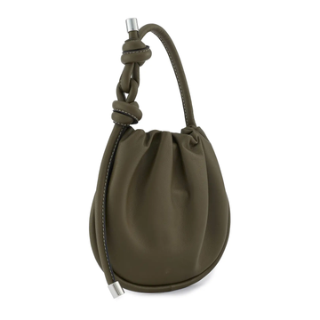 Olive Smooth Leather Mini Knotted Drawstring Wrist Crossbody Bag