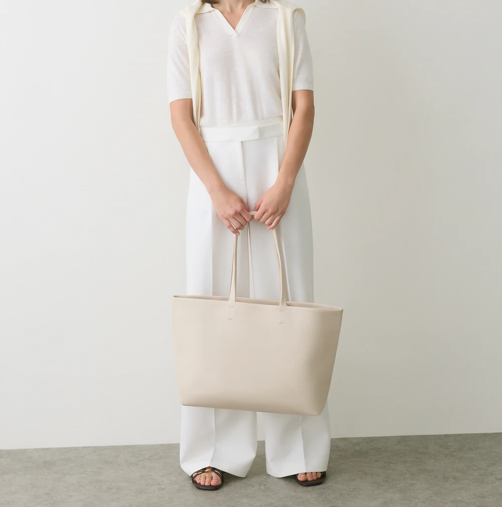 Off White Pebble Leather Dual Handle Large Laptop Tote Bag