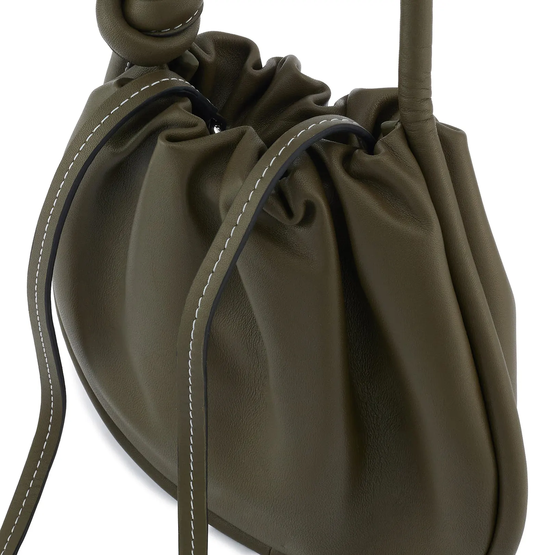Olive Smooth Leather Mini Knotted Drawstring Wrist Crossbody Bag