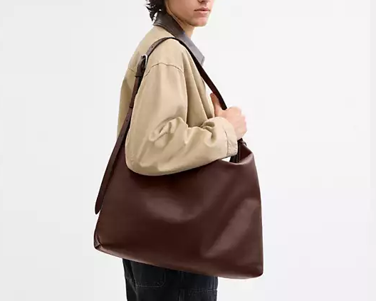 Dark Brown Vegetable Tanned Grain Leather Adjustable Strap Slouchy Shoulder Hobo Bag
