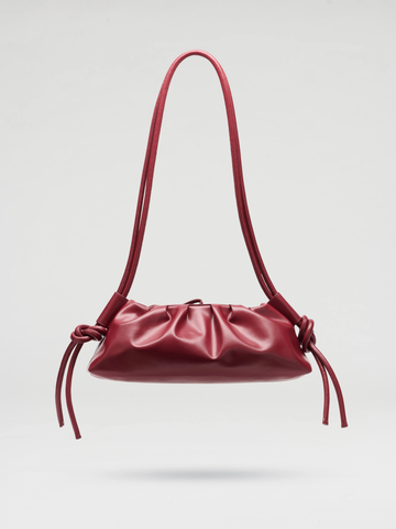 Knotted Strap Ruched Vegan Leather Adjustable Shoulder Baguette Bag