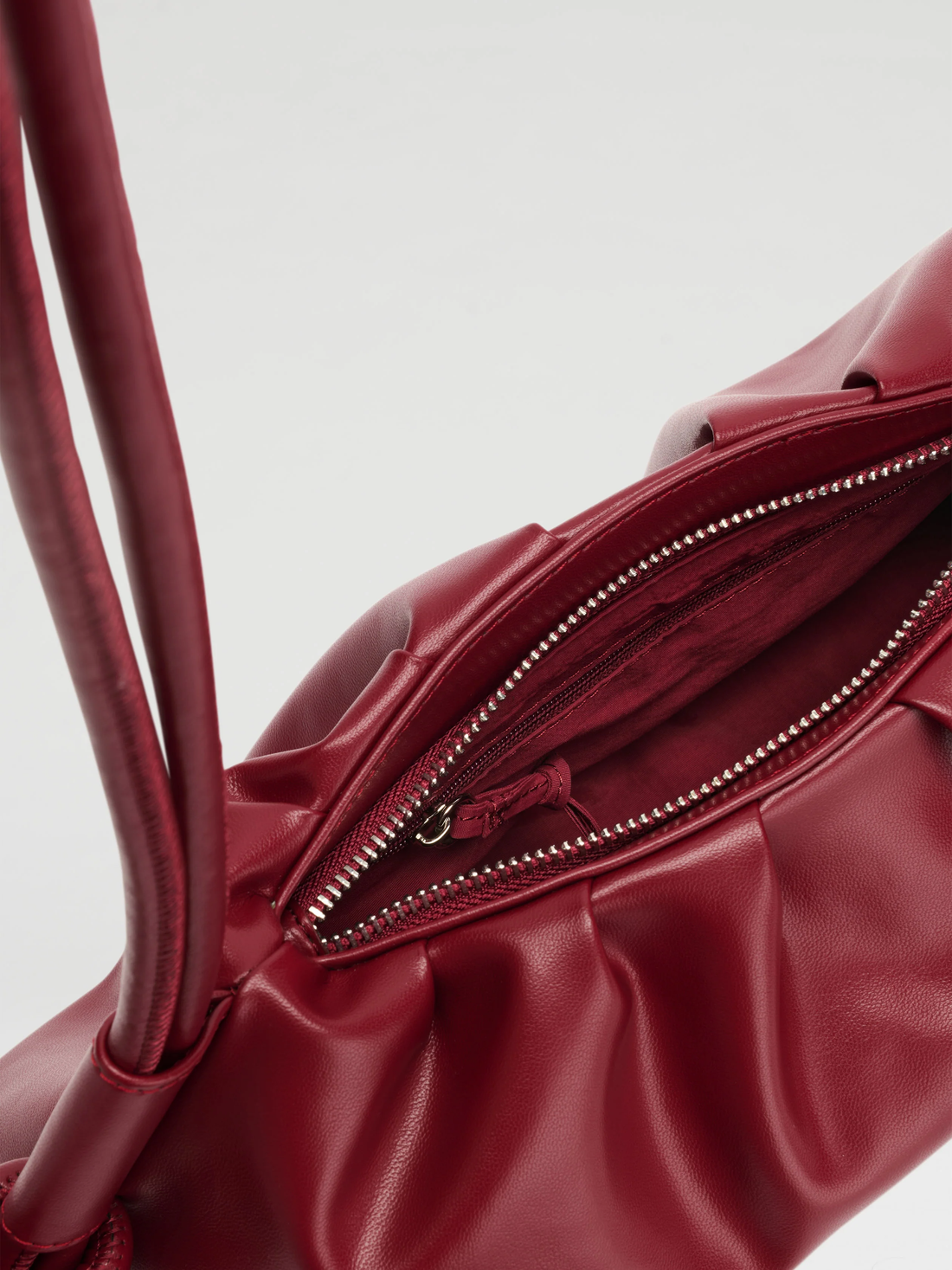 Knotted Strap Ruched Vegan Leather Adjustable Shoulder Baguette Bag