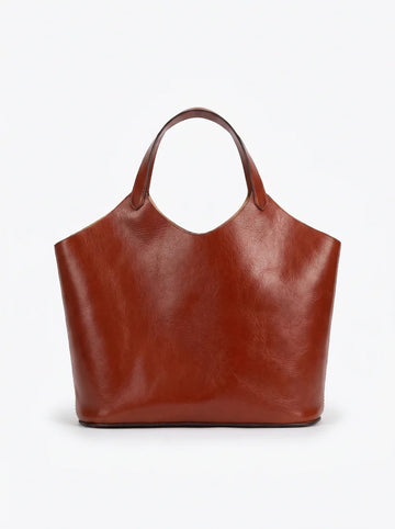 Rust Red Glossy Leather Cutout Handle Open Top Shopper Tote Bag
