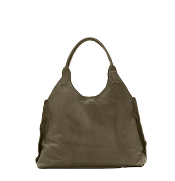 Olive Natural Leather Oversized Soft Slouchy Snap Shoulder Tote Bag