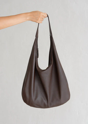 Espresso Sheep Leather Soft Slouchy Zip Top Hobo Shoulder Bag