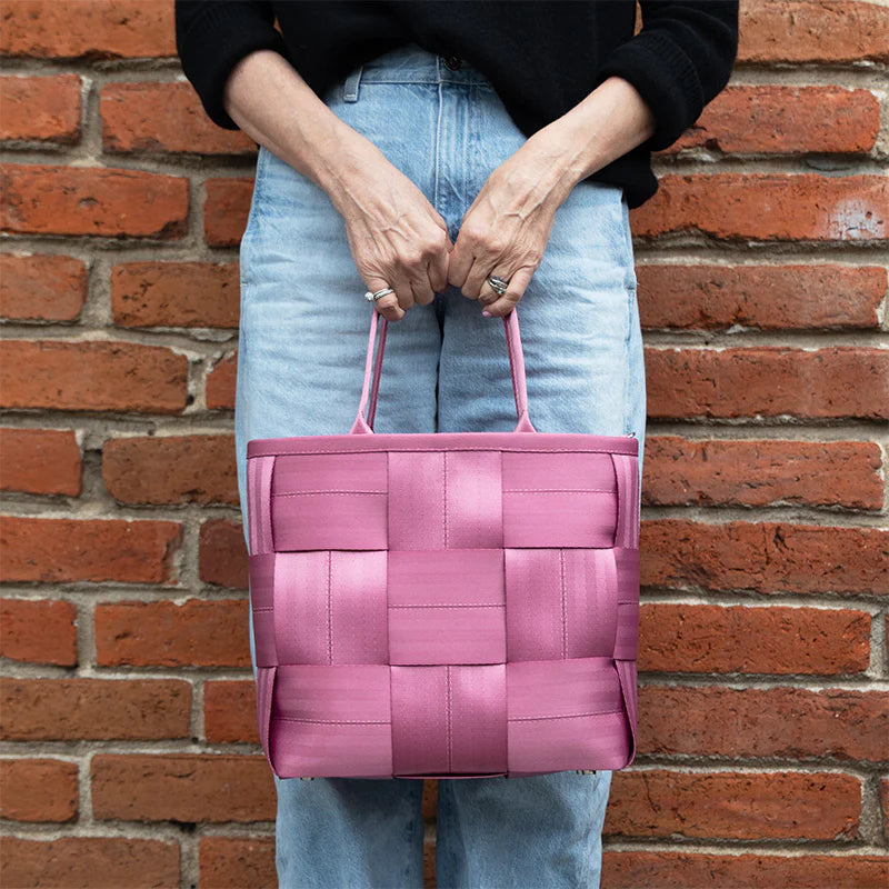 Bubblegum Pink Woven Strap Medium Boxy Tote Bag