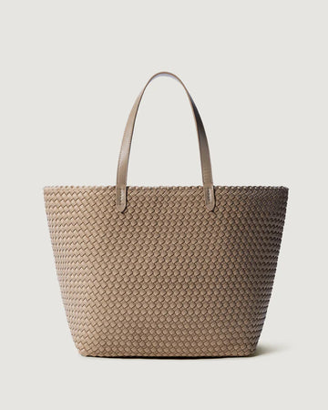 Taupe Handwoven Neoprene Large Laptop Shopper Tote Bag