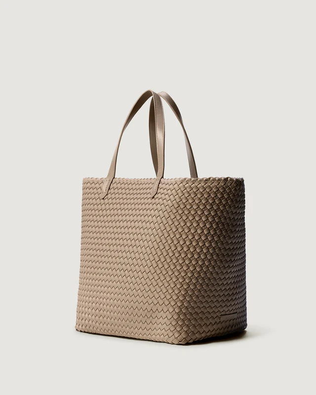 Taupe Handwoven Neoprene Large Laptop Shopper Tote Bag