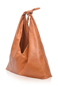 Tan Knotted Strap Oversize Soft Slouchy Leather Tote Bag
